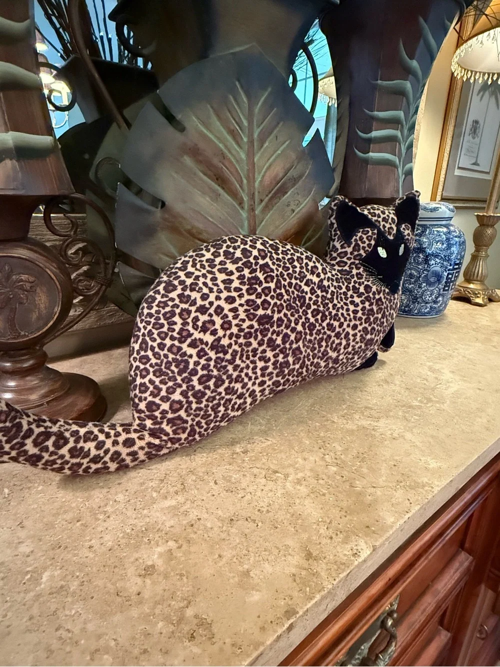Leopard Print Cat Plush Pillow - Decorative Accent